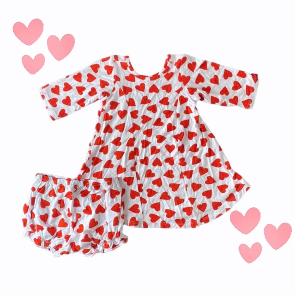 5/$15 Milkmaid Goods Valentine’s Hearts Toddler Dress and Bloomers 12-18 Months
